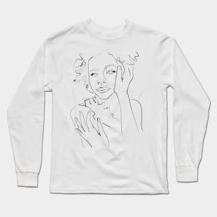 Vulnerability - Minimalist Line Art Woman Portrait Long Sleeve T-Shirt